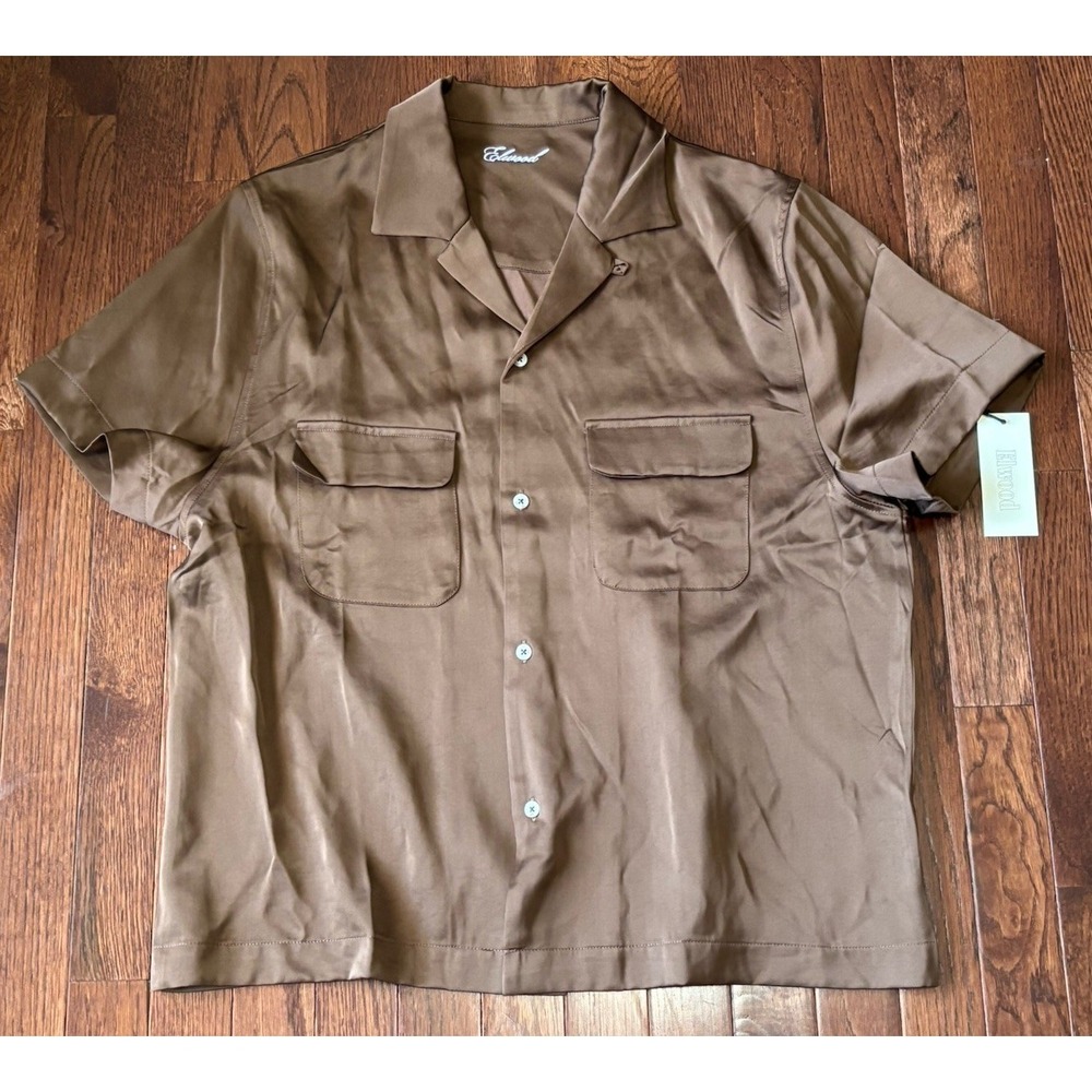 NWT Elwood Brown Camp Shirt Short Sleeve Small Rayon Poly Blend
